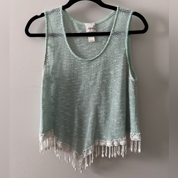 Day Trip Women's Mint Green Crochet Tank Top - Picture 1 of 2
